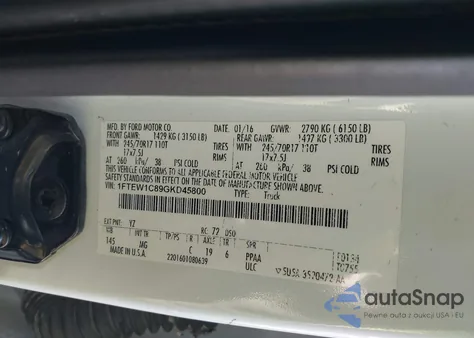 2016 Ford F-150 Xlt from USA, damaged, VIN 1FTEW1C89GKD45800